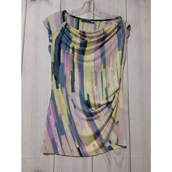 Simply Vera Wang Shirt Ladies Extra Small Cinched Sleeveless Yellow Blue‎ - Picture 1 of 6